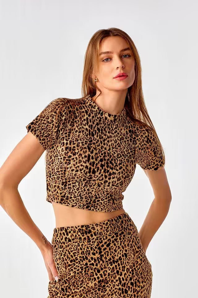 Printed Blended Fabric Round Neck Women's Top