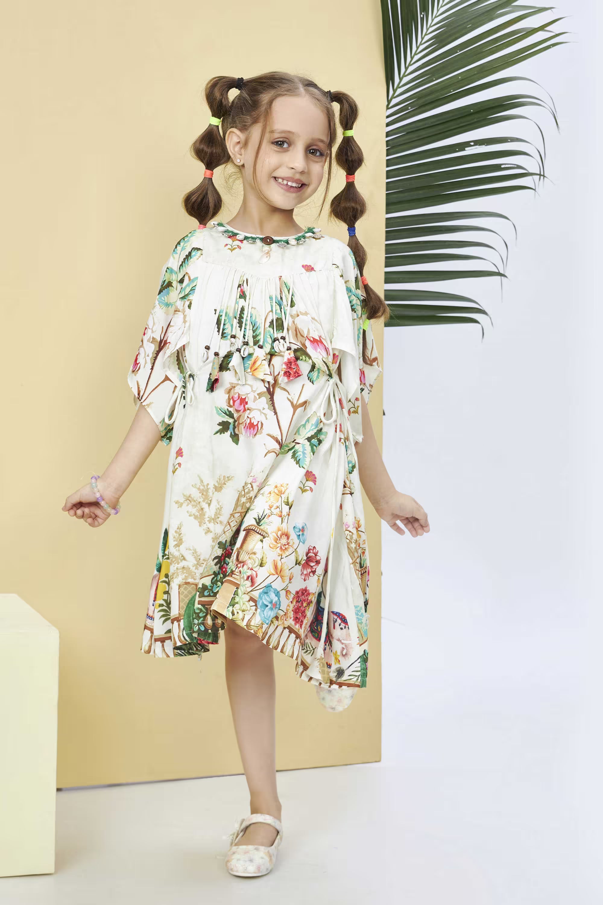 Floral Polyester Off Shoulder Girl's Party Wear Skirt with Top