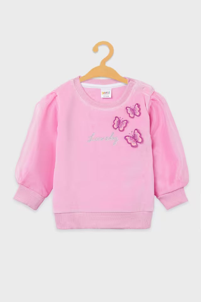 Solid Cotton Blend Regular Fit Infant Girls Sweatshirt